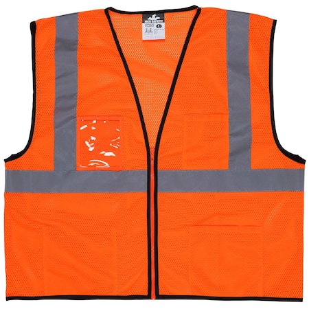 Mcr Safety Hi-Vis Economy Safety Vest XL Class 2 , Zipper 3 Pockets VCL2MOZXL